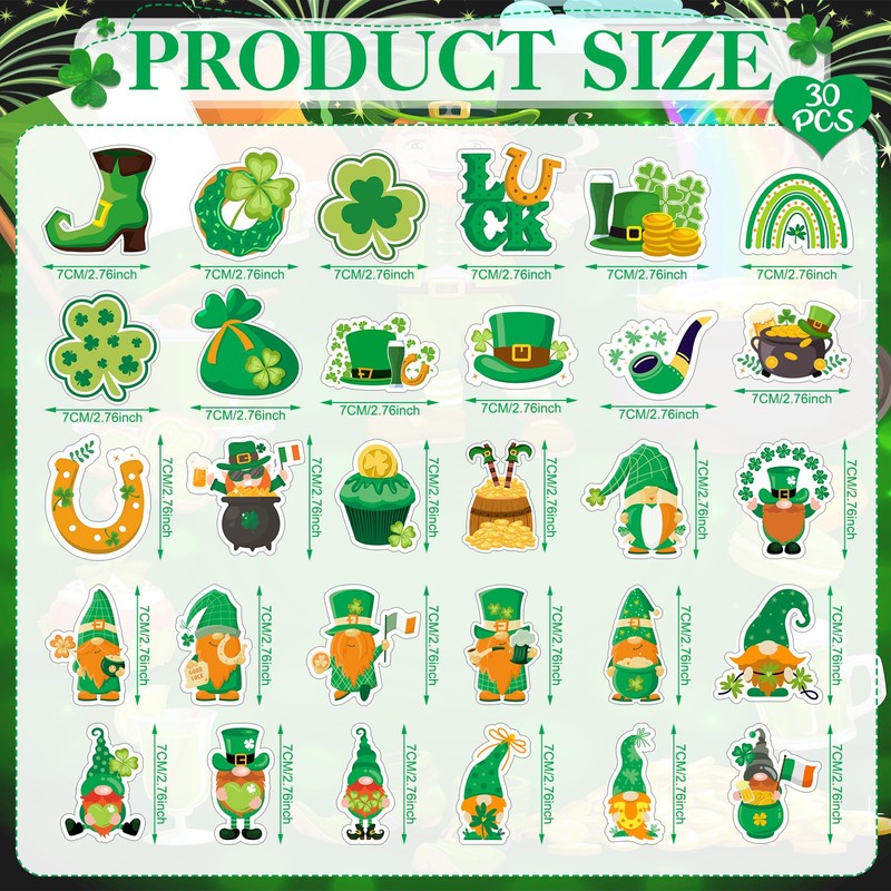 30 Pcs St. Patrick's Day Reflective Car Magnet Set Green