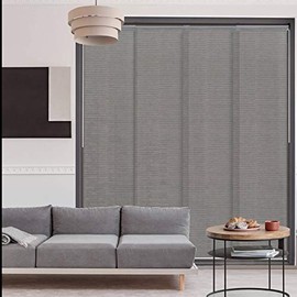 GoDear Design Deluxe Adjustable Sliding Panel Track Blind 45.8"- 86" W x 96" H, Extendable 4-Rail Track, Trimmable Pleated Natural Woven Fabric, Semi-Privacy, Crown Zipper
