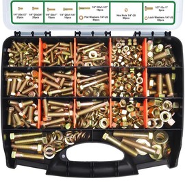 FOLIV 907/772/566/523 PCS Grade 8 Bolt Assortment Kit, Heavy Duty Bolts and Nuts Kit, 1/4-20 5/16-18 3/8-16 1/2-13 SAE Sizes Included (Upgraded Package) Alloy Steel Machinery:_772PCS 1/4-20 5/16-18 3/8-16 1/2-13