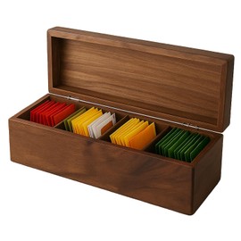 Acacia Wood Tea Bag Organizer, Tea Packet Caddy Storage Box, Teabag Holder Container with 4 Compartments, Organizador De Té Caja Para Te