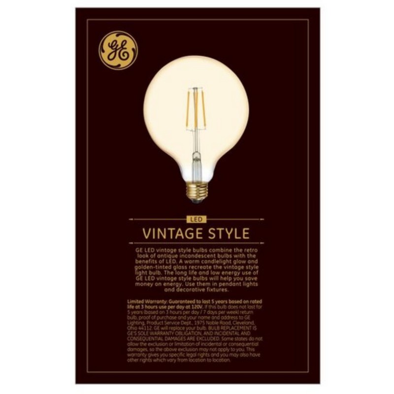 GE Lighting Large Vintage LED G40 Warm Candlelight, Amber Glass,