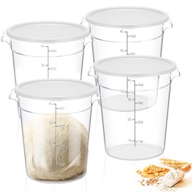 Suclain 4 Pcs 4 Qt Food Storage Container Bucket with Lids Clear Proofing Containers for Dough Rise Bread with Scale Handle Round Flour Container Bucket for Home Restaurant Food Storage(White)