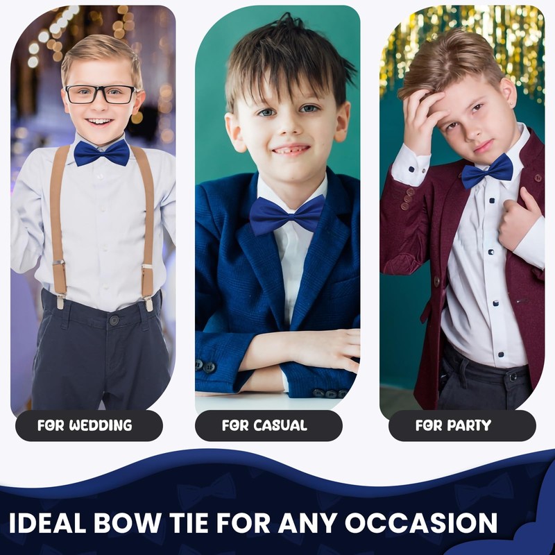 FATASH Kids Bow Tie for Boys, Silk Satin Pre-Tied Bowtie,
