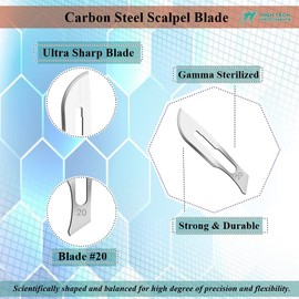 Box of 100 Scalpel Sterile Blades Carbon Steel Individually Foil Wrapped With Stainless Steel Scalpel Handle & Blade Remover (Blade #20 + Scalpel Handle #4 + Blade Remover)