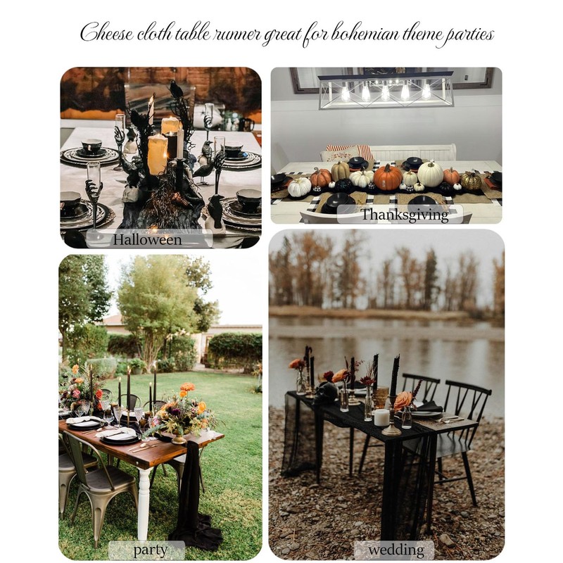 FuSenYuan Black Cheesecloth Table Runner 10FT 1Pack Rustic Boho Gauze