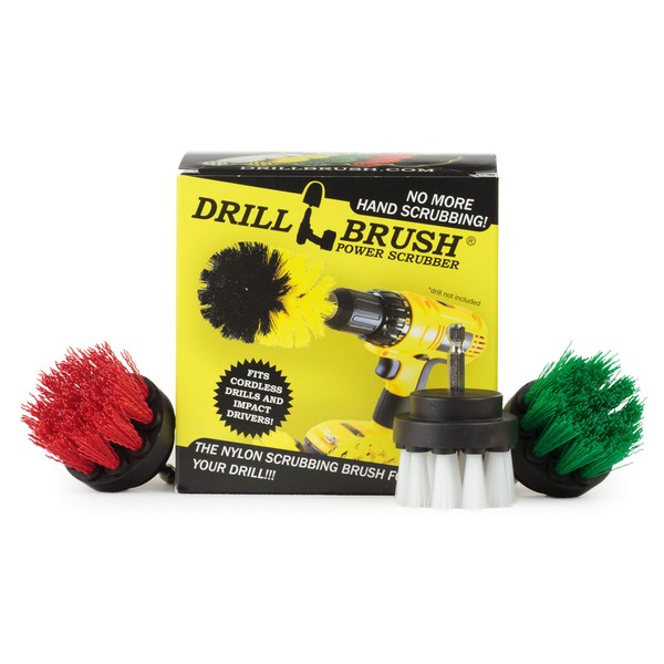 Drill Brush Power Scrubber - Kitchen Cleaning - Dish Brush - Glass Shower Door Scrub Brush - Glass Cleaner - Leather and Upholstery Brush - Stiff Bristle Patio, and Deck Brush - Concrete Cleaner