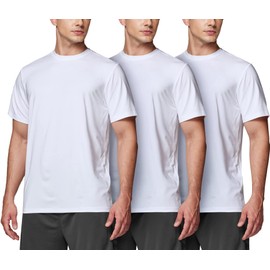 ATHLIO Men's Workout Running Shirts, Sun Protection Quick Dry Athletic Shirts, Short Sleeve Gym T-Shirts, 3pack Hyper Dri White/White/White, Large
