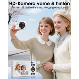 Digital Camera 64MP Photo Camera 4K with Double Lens, Zinc Alloy Housing, 2.8 Inch LCD Screen, 32GB Micro SD Card, 18X Digital Zoom and OTG Adapter Compact Camera for Teenagers, Beginners (White)