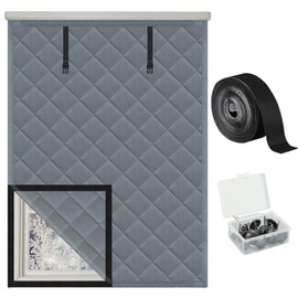 Winter Insulated Window Cover 39in x 63in Thermal Insulated Window Cover 3 Layer Oxford Cloth Cotton Windows Blanket Heavy Duty Windows Insulation Kit for Winter to Keep Warm, Gray