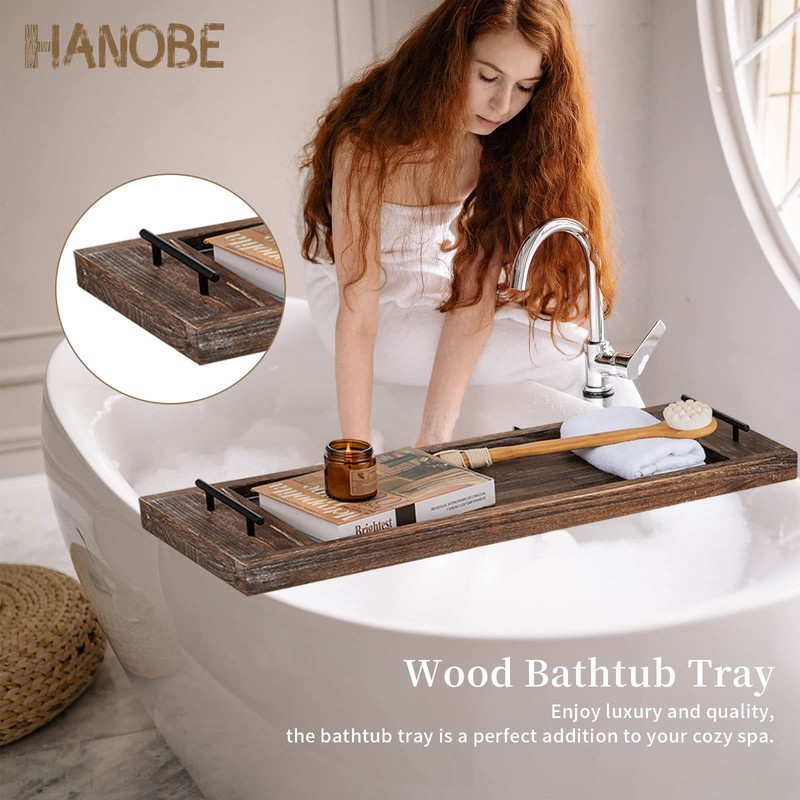 Hanobe Bathtub Tray Bath Caddy: Wood Tub Trays Table Extra