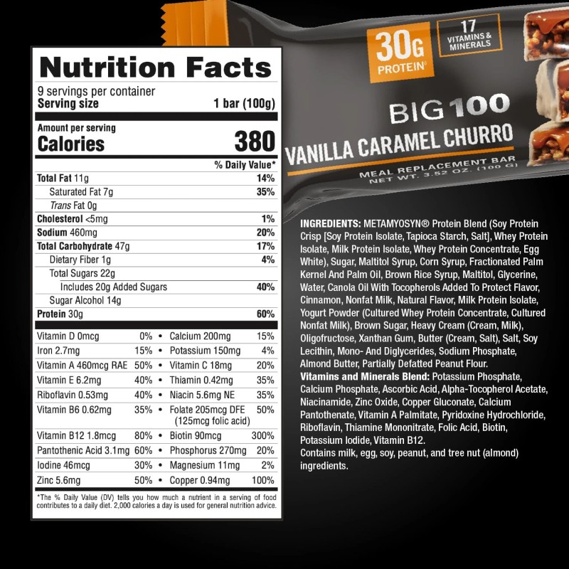 Met-Rx Big 100 Colossal Protein Bars, Vanilla Caramel Churro Meal