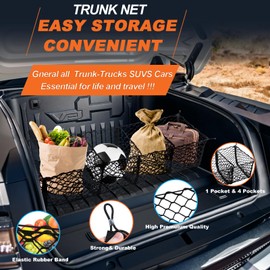 Cargo Net for Pickup Truck Bed 59 ×11.8 inch Adjustable Elastic Mesh Car Rear Storage Organizer with 4 Carabiners Accessories, Heavy Duty Cargo Netting for Pickup, Truck, SUV