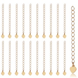 Sorcristy 20PCS Gold Necklace Extender, Necklace Extenders Gold with Heart Chain, 18KGold Plated Tail Chains 55mm Extender Chain for Jewelry Making, GoldChains Extenders for Necklaces, Bracelet