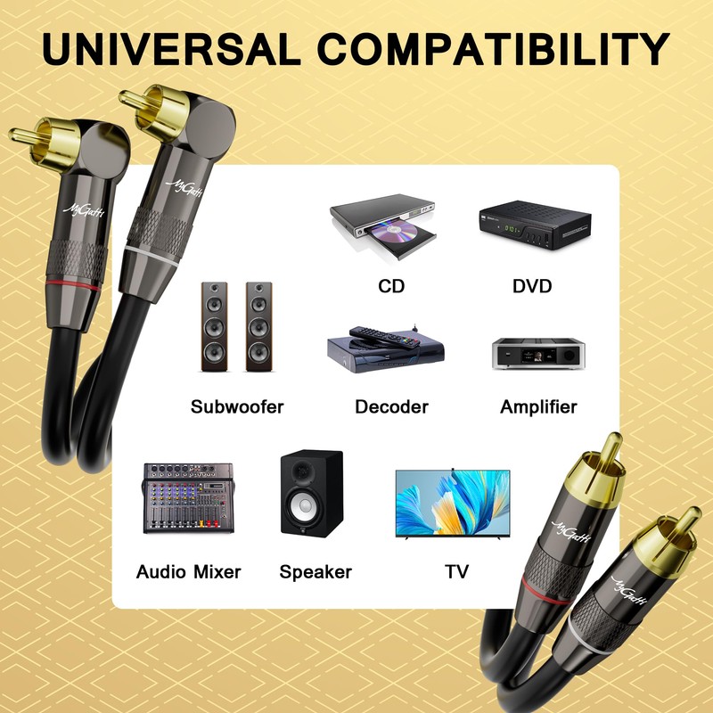 RCA Cable 20 FT, 90 Degree Right Angle 2RCA to