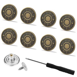 Heartfeltyire Jeans Buttons Replacement 8 Set 17mm Instant Adjustable No Sewing Nailess Removable Metal Pants Suspender Button Replacement Repair Combo Kit for Tightener Loose Jeans with Screwdrivers