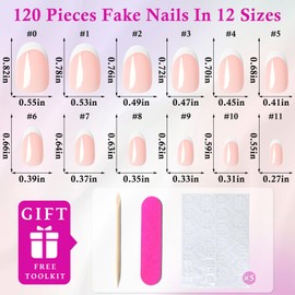 LoveOurHome 120pc French Tips Press on Nails Short Fake Nail with Glue Tabs, French Acrylic Nails Press on Nails Oval Glue on Nails Short False Artificial Fingernail Stick on Nail for Women Girls