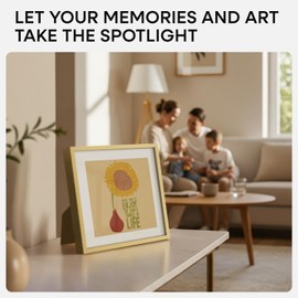 Homeforia 8x8 Picture Frame Gold, High End Metal 8 x 8 Square Photo Frames with Mat 6 by 6, 8x8 Poster Frame Matted to 6x6 inches Print, 8by8 Wall or Tabletop Frame, Tempered Glass, Wall Kit, Set of 1