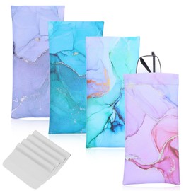 YBEATY 4 PCS Squeeze Top Sunglass Pouch with Cleaning Cloth Cute Soft Durable Portable Sunglass Case Pu Leather Soft Eyeglass Glasses Pouch Multiple Colors Protective Glasses Case for Women Men
