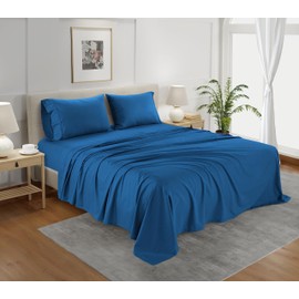 CHATEAU HOME COLLECTION Tencel Cotton Sheet Set, Soft, Breathable 300 Thread Count Oeko-TEX Certified California King Bed Sheets, Cooling Sheets, Fits Mattresses Upto 17"- French Blue