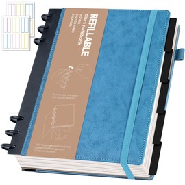 Yoment Refillable Notebooks for Work 5 Subject with Removable Dividers Tabs 224 Pages Hardcover Leather Journals for Writing Small Discbound Planner Colleged Ruled Paper for Women Men 6.1 x 8.3,Blue