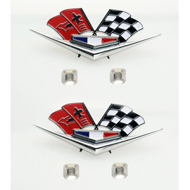 2Pc 1962 1963 Chevy Impala Belair Front Fender Emblem 3D Badge Flags Pair 327 409 Corvette Replacement for Corvette (Silver Black Red)