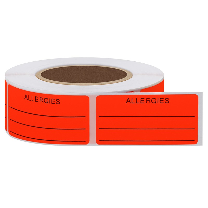 Hybsk Allergies Sticker Fluorescent Red Allergy Stickers/1"x2" Write on Label