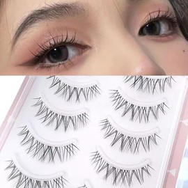 False Eyelashes 5 Pairs Natural Popular Transparent Stem 3D Top Eyelashes Soft Core Ultra Lightweight Soft Handmade False Eyelashes (GM07)