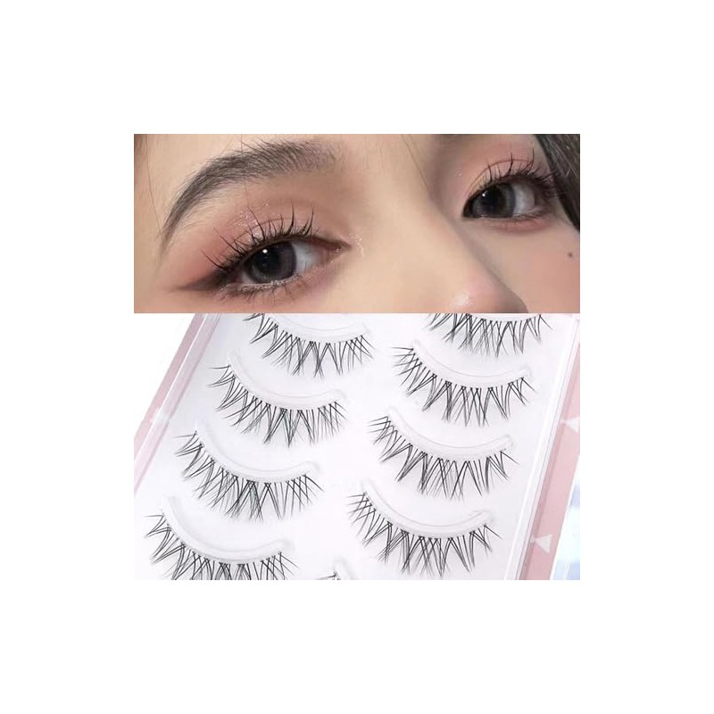 False Eyelashes 5 Pairs Natural Popular Transparent Stem 3D Top