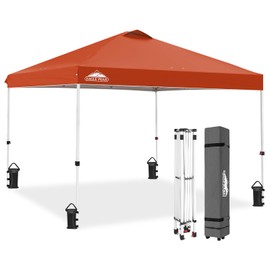 EAGLE PEAK Pop Up Canopy Tent with Wheeled Carry Bag, 8 Stakes, 4 Ropes, 4 Weight Bags, Easy Set Up Tent Canopy, 10x10 ft, 100sqft of Shade, Brick Red