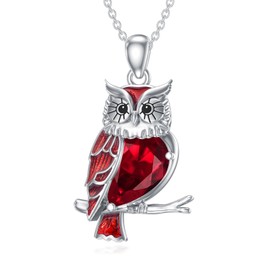 Reaii Natural Garnet Owl Necklace for Women 925 Sterling Silver Owl Pendant with Genuine Garnet Jewelry Gifts