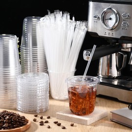 Ziliny 50 Sets Clear Plastic Cups with Lids and Straws, Disposable Iced Coffee Cups Drinking PET for Cold Drinks, Juice, Smoothie, Coffee Shops, Party, Christmas(Clear,20 oz)