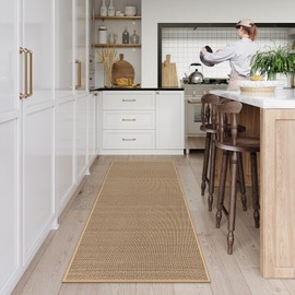 Lahome Farmhouse Kitchen Runner Rug, 2x5 Hallway Runner Rug Non Slip for Entryway Indoor Washable Carpet Runners for Hallway Neutral Rug Runner Kitchen Mats for Floor Entry Bathroom, Beige