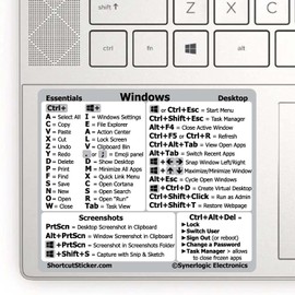 SYNERLOGIC Windows PC Reference Keyboard Shortcut Sticker | Vinyl, No-Residue Adhesive Windows Shortcut Sticker for Any PC Laptop or Desktop | Windows Shortcuts Cheat Sheet (White/Large, 10pcs)