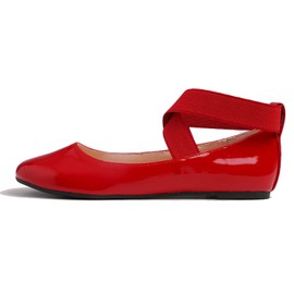 Feversole Suede Elestic Flat, Round Toe Stretchy Women's Ballet Flats, Patent Red