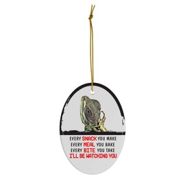 Every Snack You Make I'll Be Watching You Sailfin Dragon Lizard Christmas Ornament - Funny White Oval Ceramic Decoration Gifts for Lizard Lovers