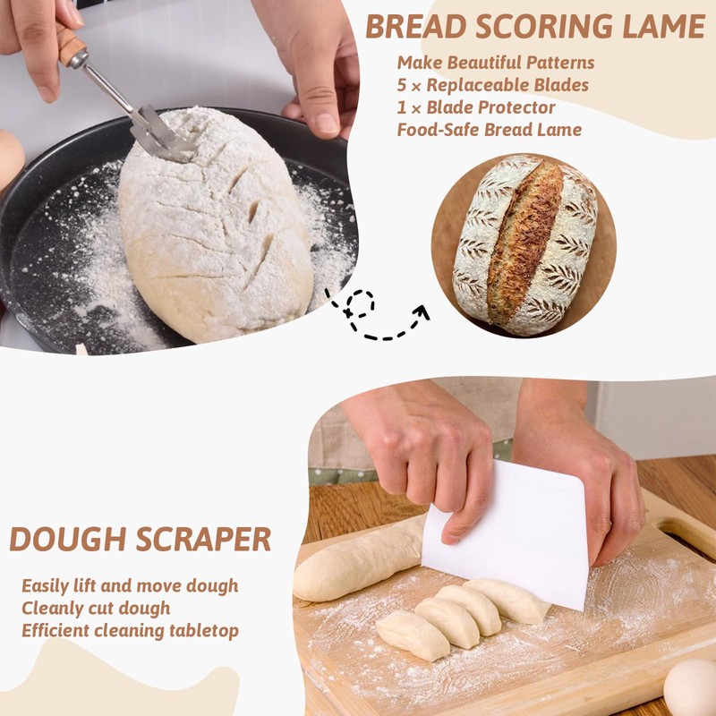 Sourdough Proving Basket, 10inch/25cm Bread Banneton Proofing Basket Set, Natural