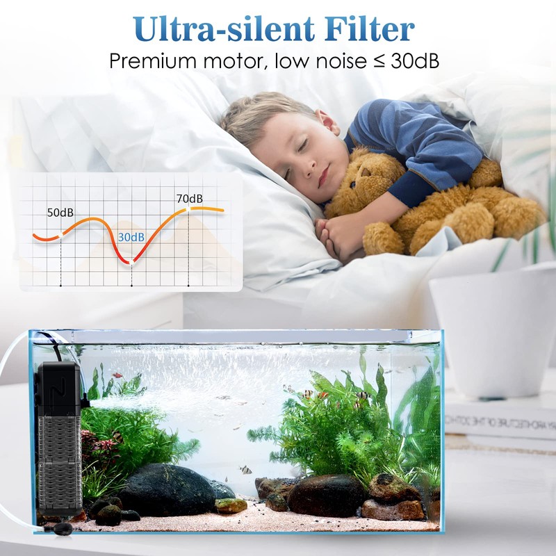 AQQA Aquarium Filter, Submersible Power Fish Tank Filter with Rainwater