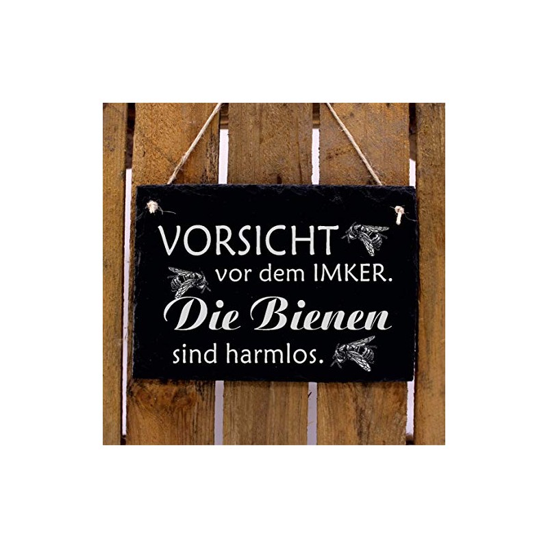 Weatherproof Slate Sign with Bees Motif "Vorsicht vor dem Imker"