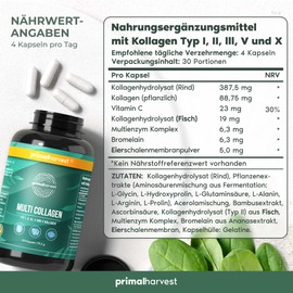 Primal Harvest Multi Collagen Dietary Supplement with Collagen Type I, II, III, V & X, for Men & Women, Free from Dairy Products, Soy & Gluten, 1 Piece (30 Servings)
