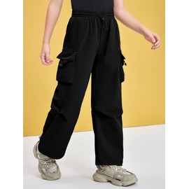 Haloumoning Boys Baggy Cargo Pants Casual Loose Fit Parachute Pant Fashion Harem Joggers with Pockets Black