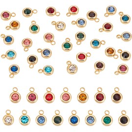 UNICRAFTALE 30Pcs 15 Colors Flat Round Real 18K Gold Plated Birthstone Charms Rhinestone Pendants Crystal Glass Charms Metal Dangle Pendants for DIY Bracelets Necklaces Jewelry Making