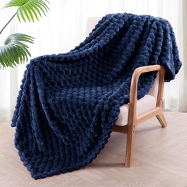 Exclusivo Mezcla Extra Large Soft Fleece Throw Blanket, 50x70 Inches 3D Clouds Stylish Jacquard Throw Blanket for Couch, Cozy Soft Lightweight for All Season, Navy Blue Blanket
