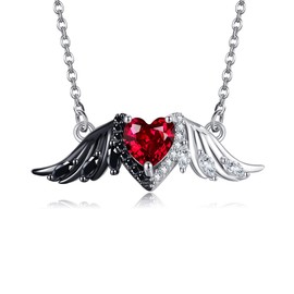 DAYLINLOVE Angel Devil Necklace 925 Sterling Silver Angel Wings Pendant Devil Wings Necklaces Zirconia Heart Goth Jewellery Gifts for Women Mother Wife, No Gemstone