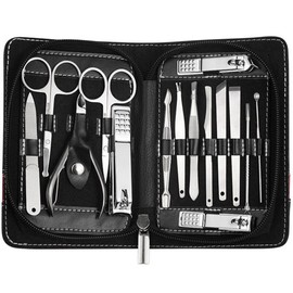 PhantomSky Nail Clipper Set, 15-Piece Multi-Functional Stainless Steel Nail Care Set, Scissors, Acne Removal, Portable, Stainless Steel Pedicure Set, Nail Clipper Cleaner, Manicure, Essential Set, For Hands, Feet, Face, Stylish, Portable, Storage Case Included