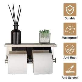 Koville Turkish Natural Marble Top Toilet Paper Holder Shelf, SUS304 Stainless Steel Wall Mounted Tissue Dual Roll Handle Holders for Washroom, Suitable for Mega Roll Rack Shelf - Myra Beige Marble