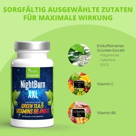 Premium Entkoffeinierter Grüner Tee, Vitamin B6 und Vitamin C – 30 Kapseln für 30 Tage – Nightburn XXL Slimmium Sensilab