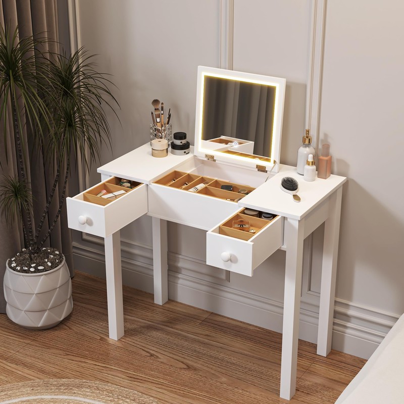 Organizedlife Small Makeup Vanity Desk with Flip Top Mirror, Dressing