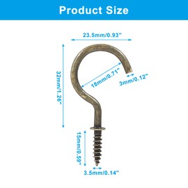 Bonsicoky 60 Pcs 1-1/4 Inch Screw Hooks, Nickel Plated Metal Ceiling Wall Cup Hook for Hanging, Bronze