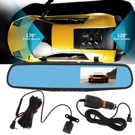 Cámaras de Espejo Retrovisor, Lente Doble de Cámara de Respaldo Impermeable Granangular de 4.3 Pulgadas para Automóvil