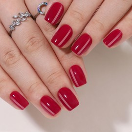 RTKHFZE Press on Nails Short - Red Press on Nails Square Soft Gel Fake Nails with Nails Glue,Fit Perfectly,Reusable Stick on Nails in 16 Sizes - 32Pcs False Nails Kit